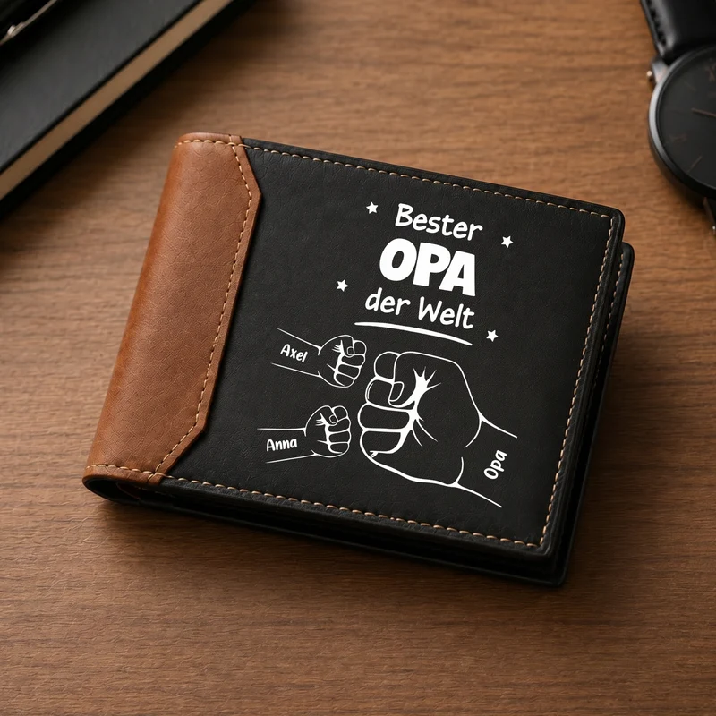 Bester Papa Der Welt - Personalisiertes Geschenk | Premium Leder Portemonnaie Herren Papa Opa