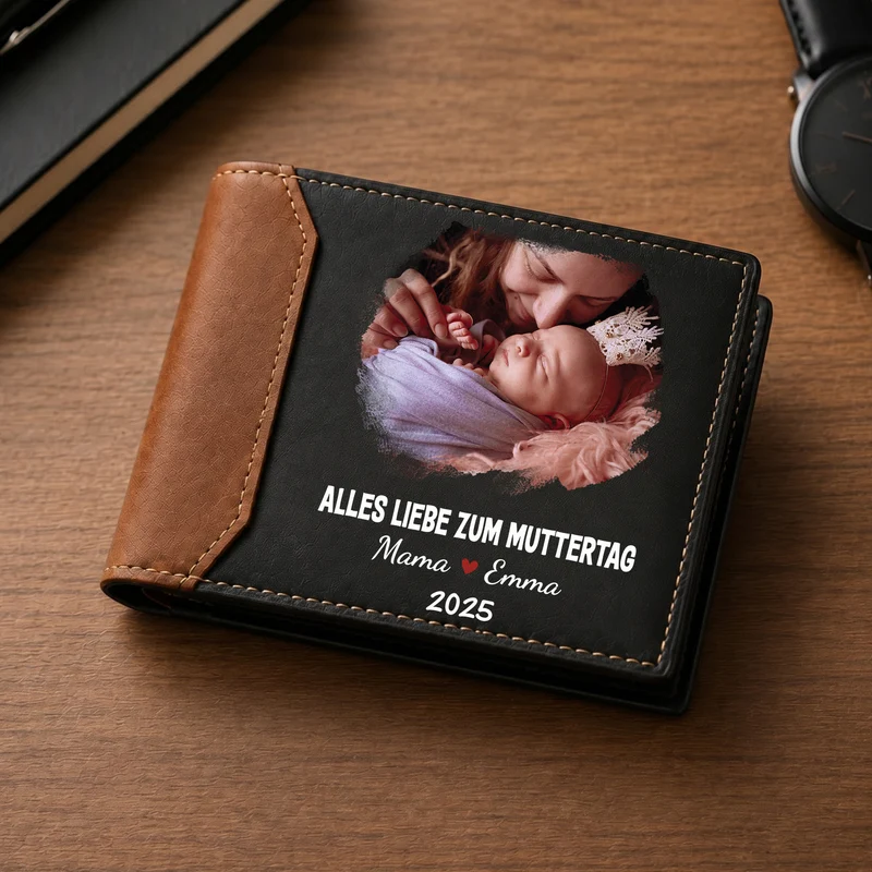 Alles Gute Zum Vatertag Muttertag - Personalisierte Geschenke Foto | Premium Leder Portemonnaie Herren Papa Mama