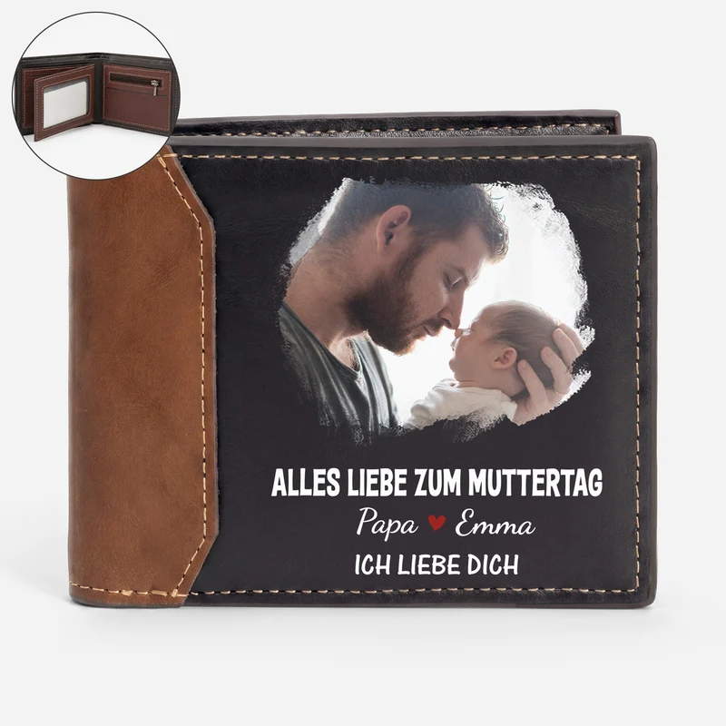 Alles Gute Zum Vatertag Muttertag - Personalisierte Geschenke Foto | Premium Leder Portemonnaie Herren Papa Mama