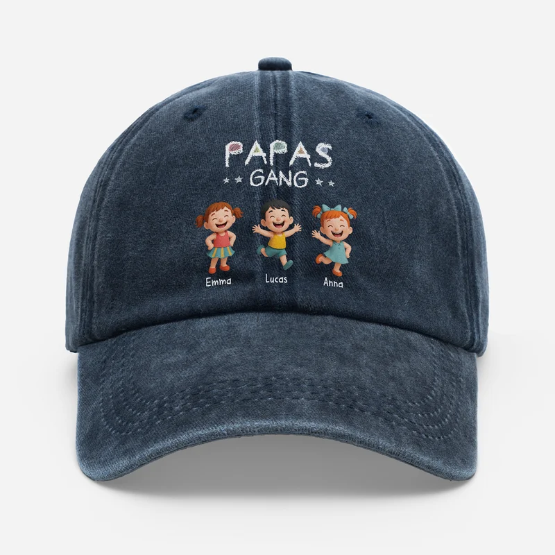 Papas Gang - Personalisiertes Geschenk | Washed Cap Papa Mama Cartoon Buntstifte