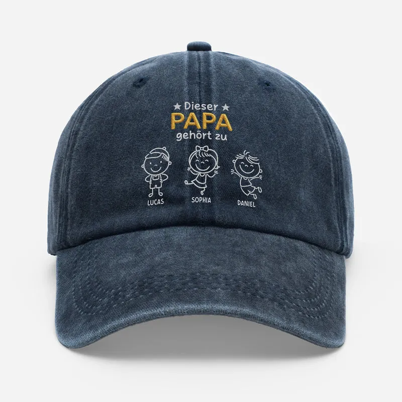 [3D-Optik] Dieser Papa Gehört Zu - Personalisiertes Geschenk | Washed Cap Papa Mama Stickmen
