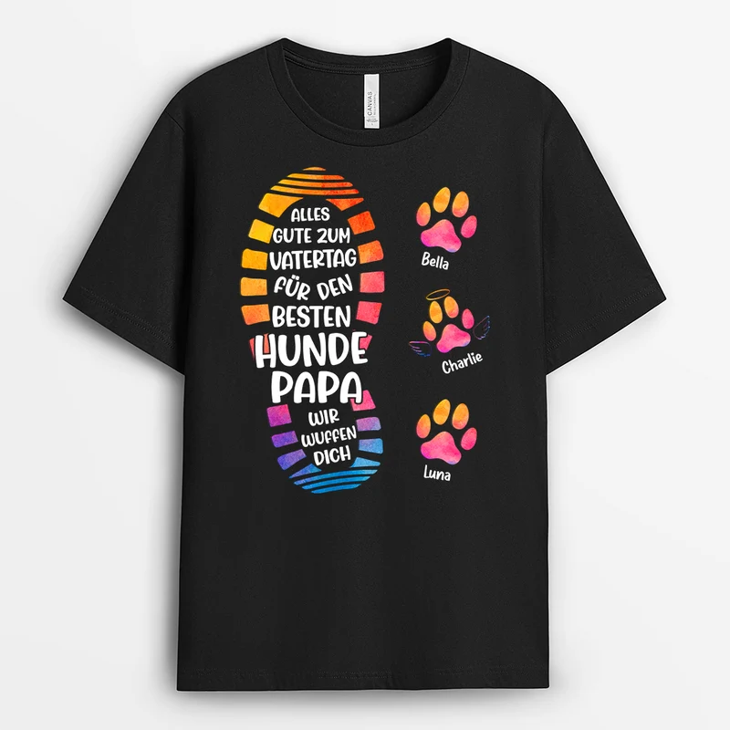 Hundepapa Katzenpapa - Personalisierte Vatertagsgeschenke | Schwarzes T Shirt