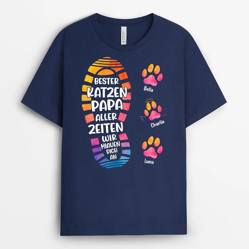 Hundepapa Katzenpapa - Personalisierte Vatertagsgeschenke | Schwarzes T Shirt