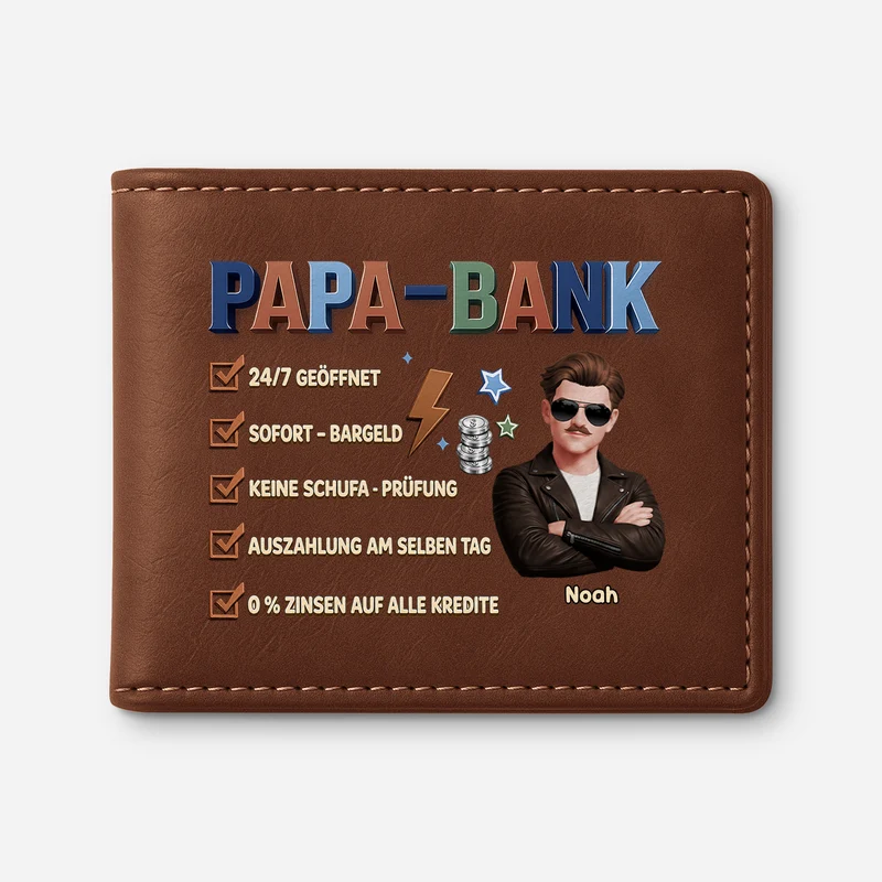 [3D-Optik] Papa Bank 24/7 Geöffnet - Personalisiertes Geschenk | Portemonnaie Herren