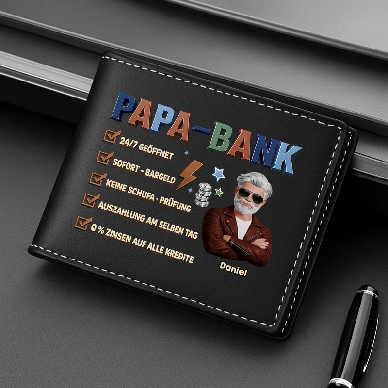 [3D-Optik] Papa Bank 24/7 Geöffnet - Personalisiertes Geschenk | Portemonnaie Herren