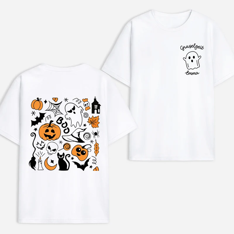 Gruselzeit - Personalisiertes Geschenk | T Shirt Bedrucken Beidseitig Halloween