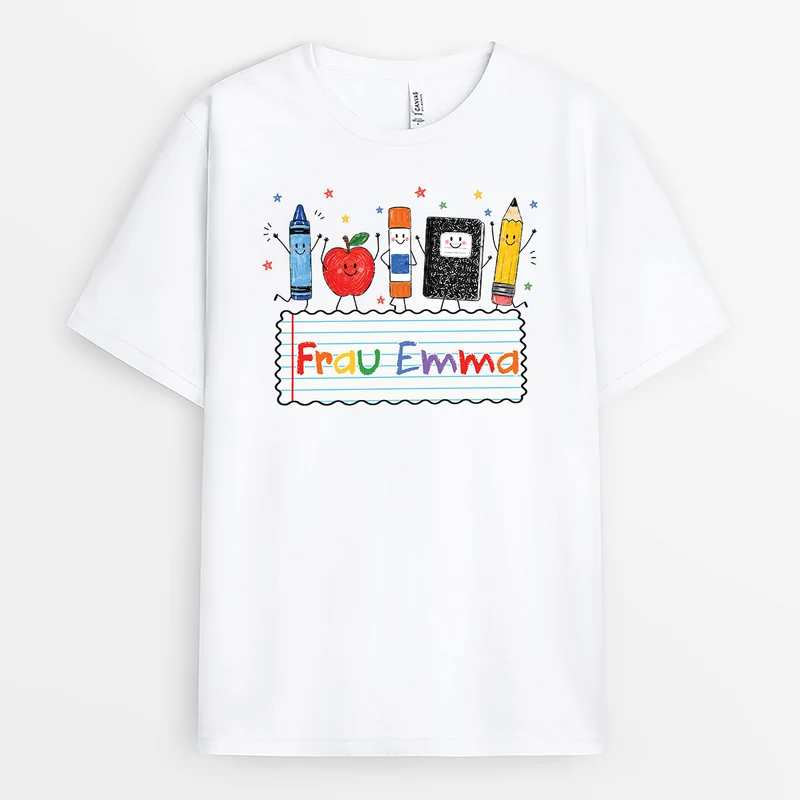 Name + Utensilien - Personalisiertes Geschenk | Lehrer T Shirt Schulstart