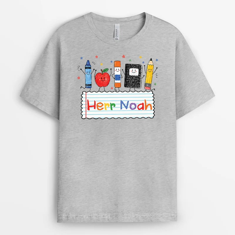 Name + Utensilien - Personalisiertes Geschenk | Lehrer T Shirt Schulstart