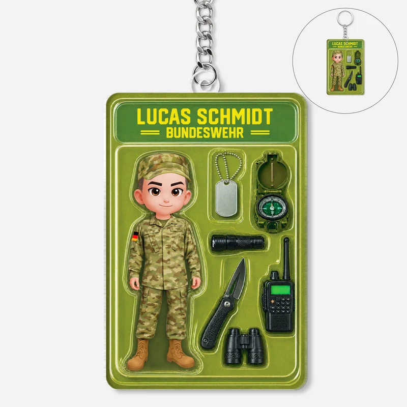 [3D-Optik] Soldat:in - Personalisiertes Geschenk | Acryl Schlüsselanhänger