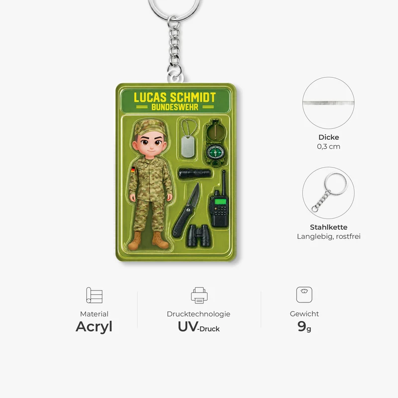 [3D-Optik] Soldat:in - Personalisiertes Geschenk | Acryl Schlüsselanhänger