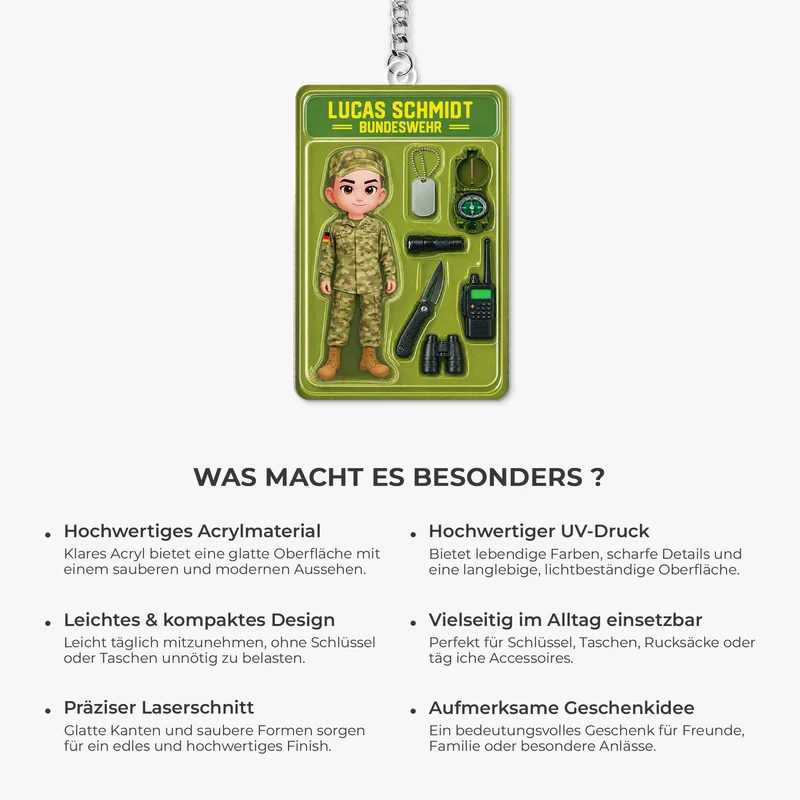 [3D-Optik] Soldat:in - Personalisiertes Geschenk | Acryl Schlüsselanhänger