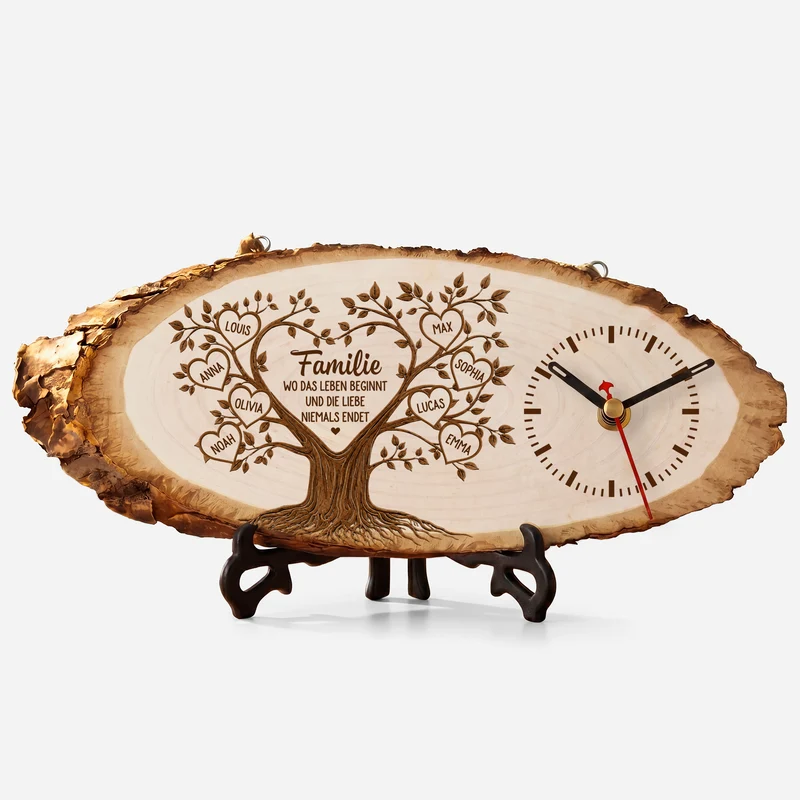 Familie Wo Das Leben Beginnt Und Die Liebe Niemals Endet - Personalisiertes Geschenk | Uhr Holzscheibe