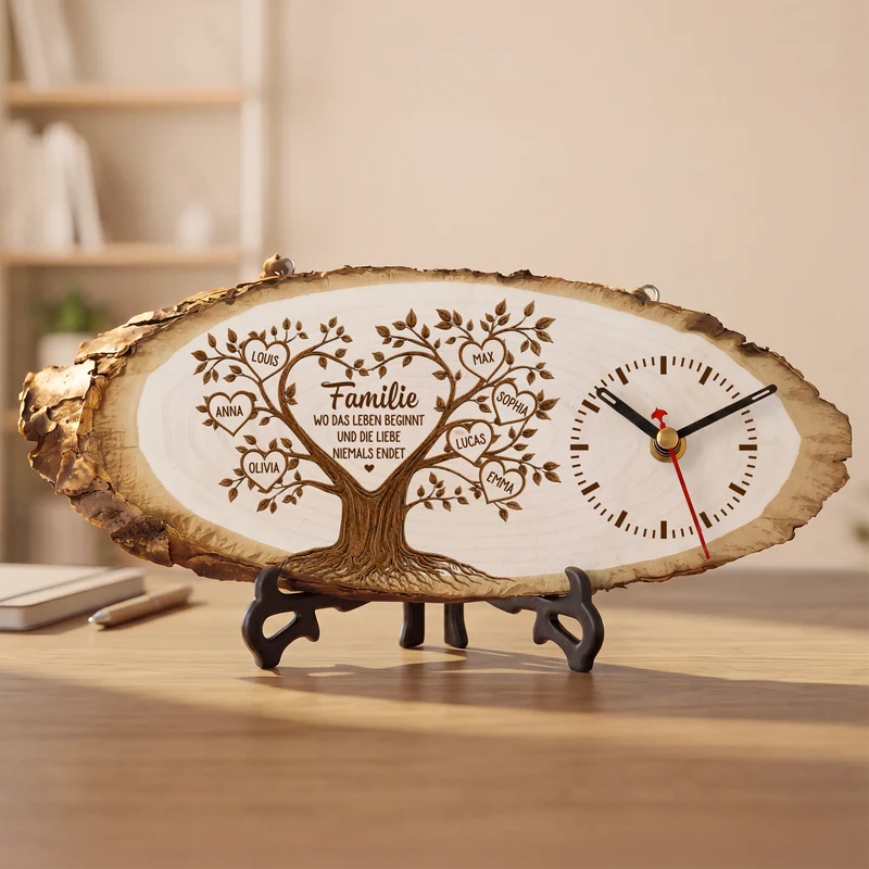 Familie Wo Das Leben Beginnt Und Die Liebe Niemals Endet - Personalisiertes Geschenk | Uhr Holzscheibe