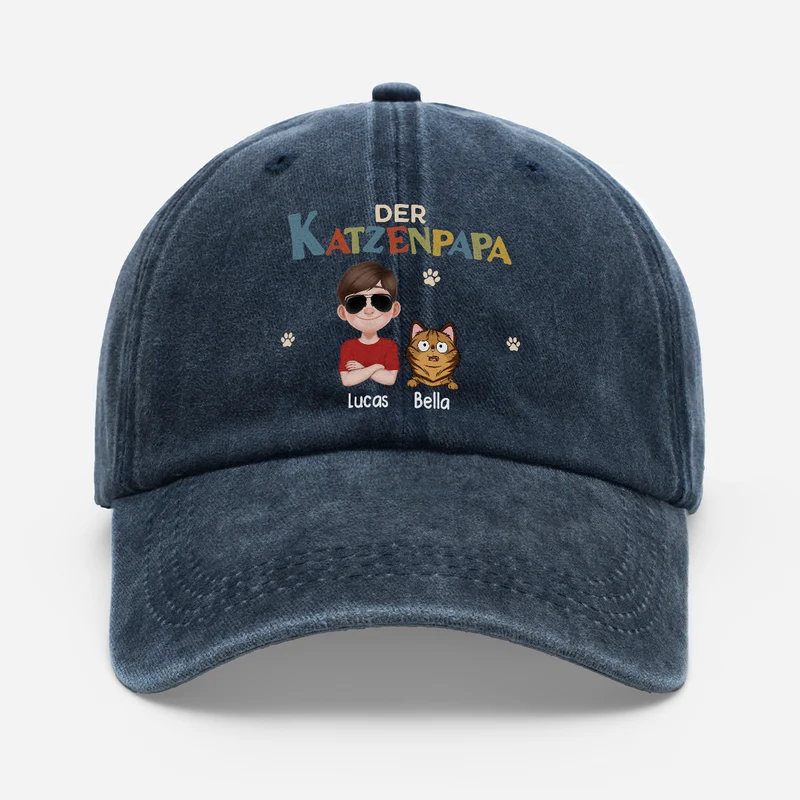 Katzenmama Katzenpapa - Personalisiertes Geschenk | Washed Cap Vintage