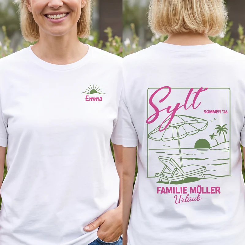 Sommerurlaub - Personalisierte Geschenke Familie | T Shirt Bedrucken Beidseitig