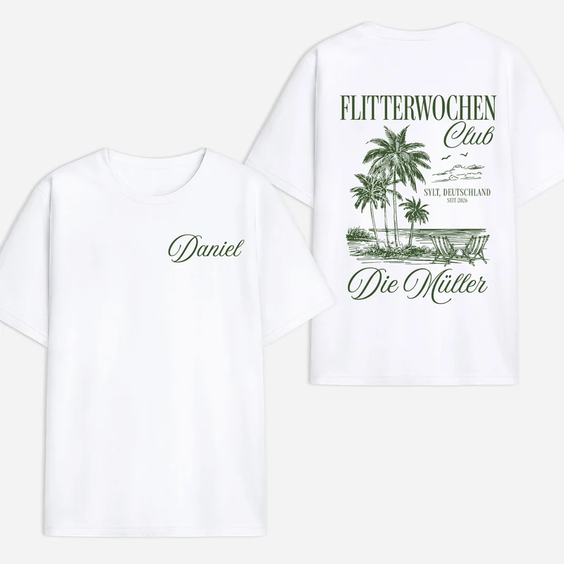 Flitterwochen - Personalisierte Geschenke Paar | T Shirt Bedrucken Beidseitig