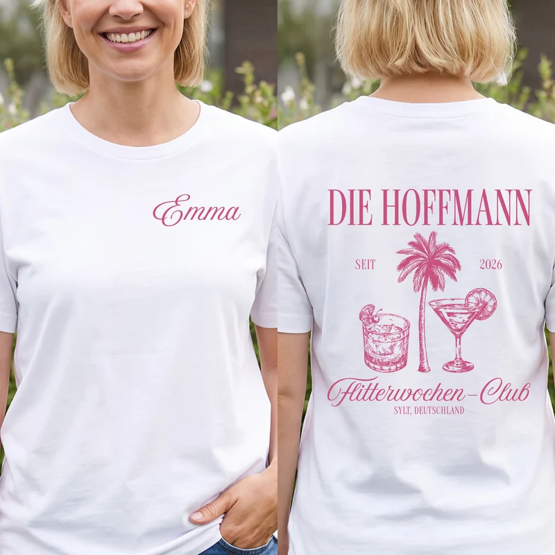 Flitterwochen - Personalisierte Geschenke Paar | T Shirt Bedrucken Beidseitig