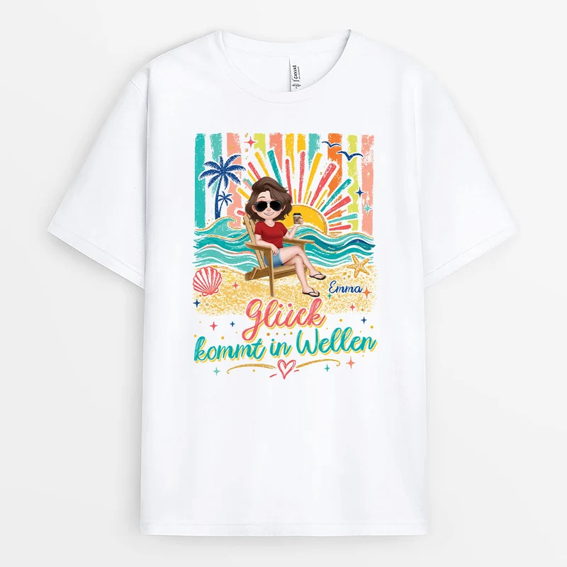 Glück Kommt In Wellen - Personalisiertes Geschenk | Sommer T Shirt