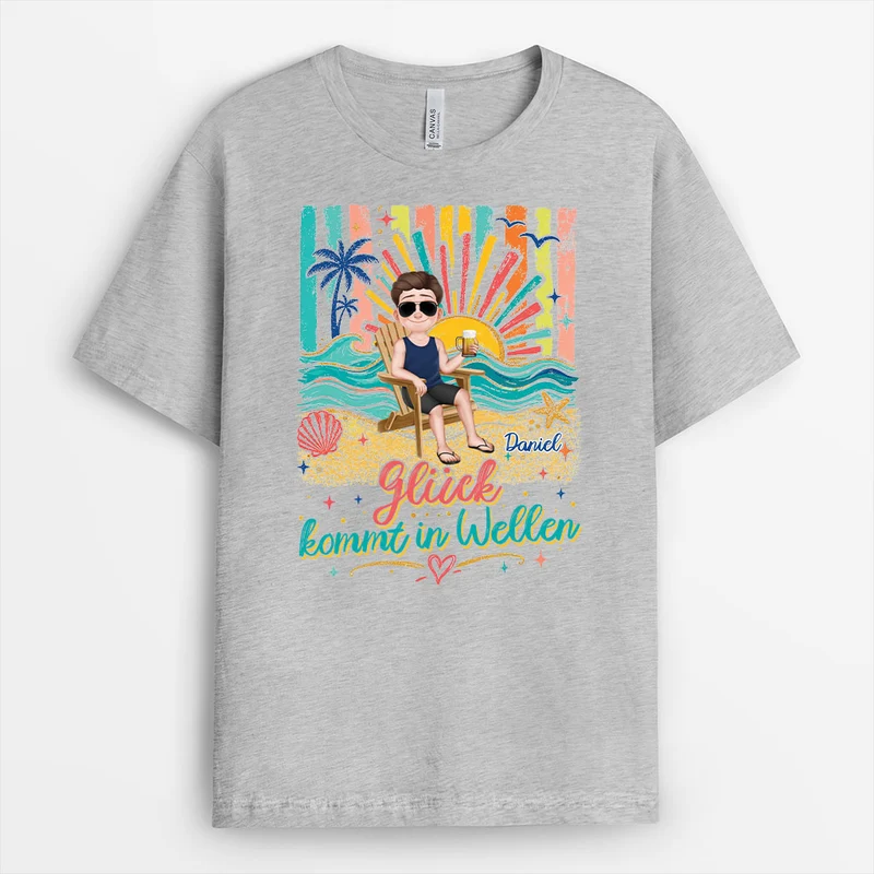 Glück Kommt In Wellen - Personalisiertes Geschenk | Sommer T Shirt