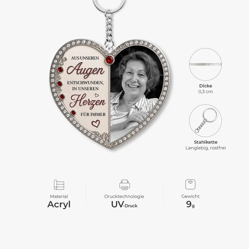 [3D-Optik] Aus Unseren Augen Entschwunden In Unseren Herzen Für Immer - Personalisierte Trauergeschenke | Acryl Schlüsselanhänger Foto