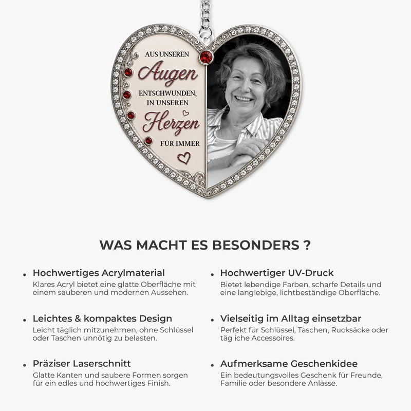 [3D-Optik] Aus Unseren Augen Entschwunden In Unseren Herzen Für Immer - Personalisierte Trauergeschenke | Acryl Schlüsselanhänger Foto
