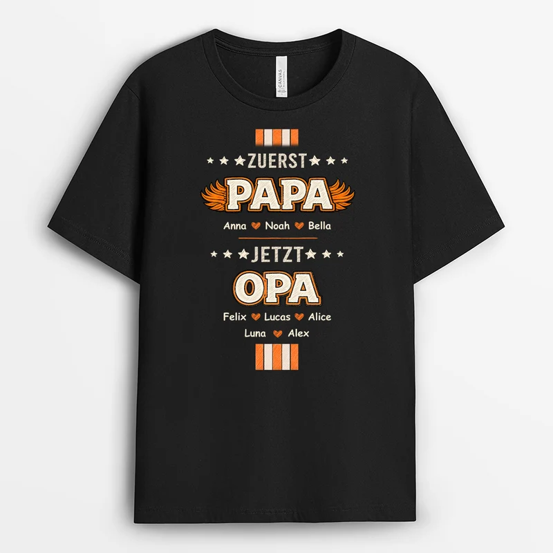Zuerst Papa Jetzt Opa - Personalisiertes Geschenk | T-Shirt Opa Flamme Buntstifte