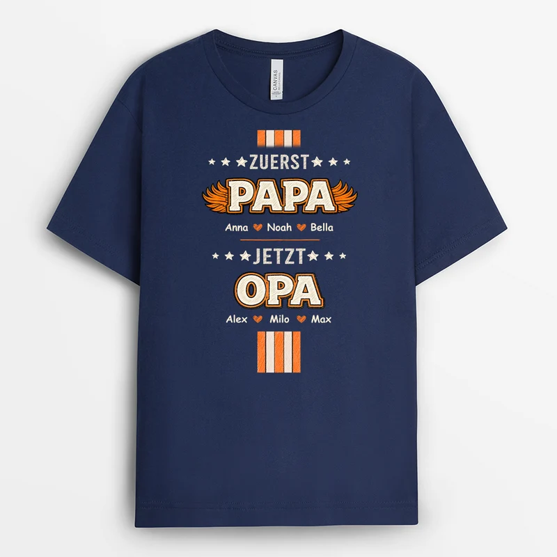 Zuerst Papa Jetzt Opa - Personalisiertes Geschenk | T-Shirt Opa Flamme Buntstifte
