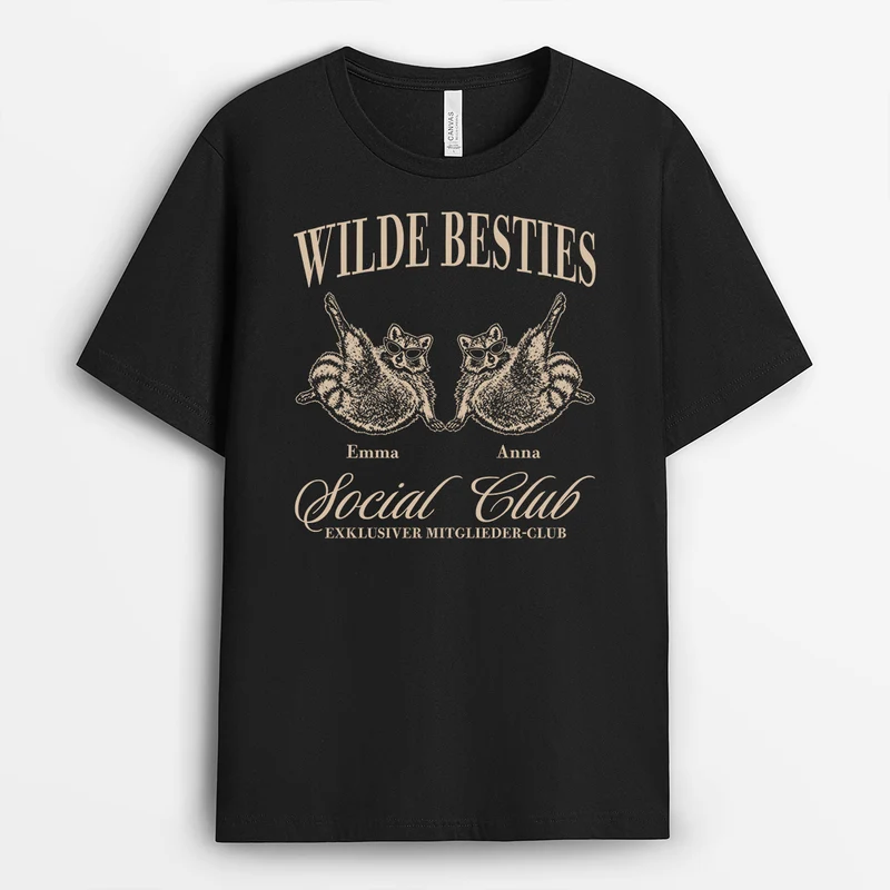 Wilde Besties Social Club Exklusiver Mitglieder-Club - Personalisiertes Geschenk | Freundschafts T Shirts Schwarz