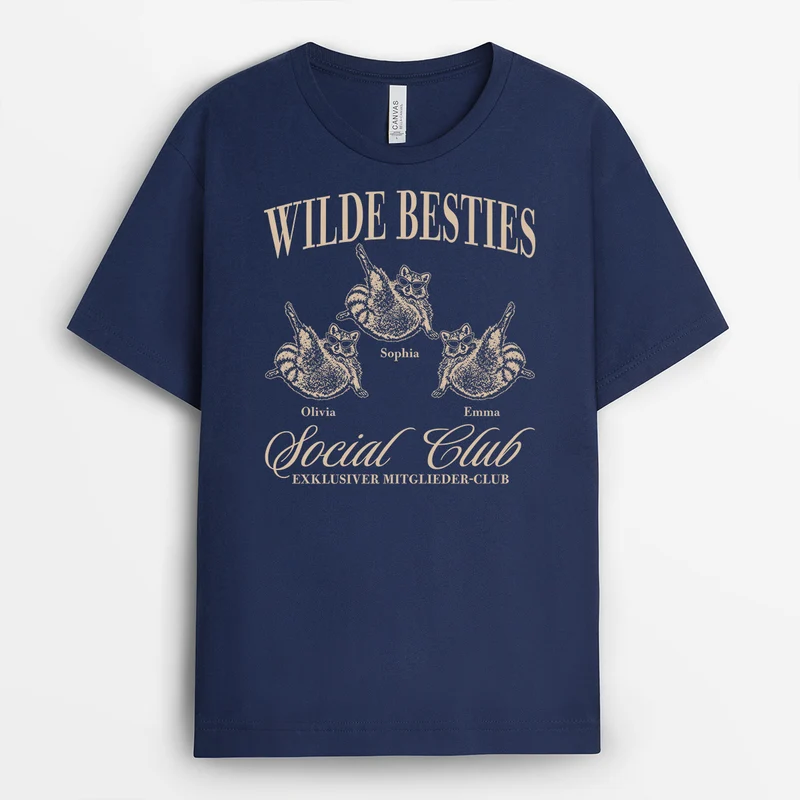 Wilde Besties Social Club Exklusiver Mitglieder-Club - Personalisiertes Geschenk | Freundschafts T Shirts Schwarz