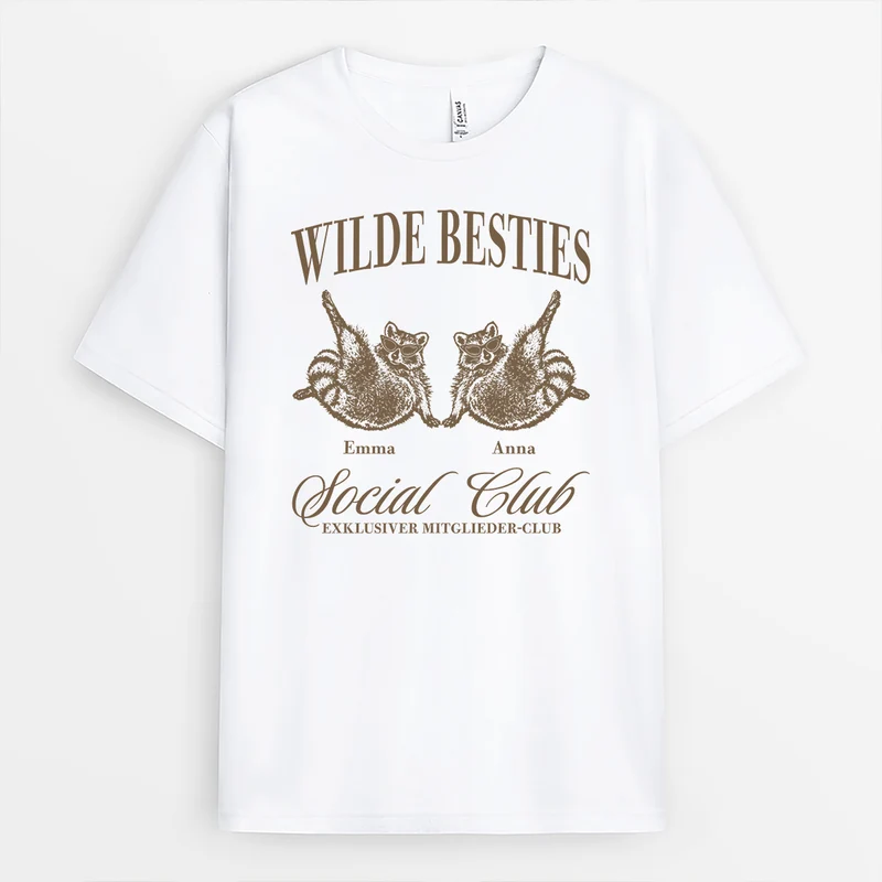 Wilde Besties Social Club Exklusiver Mitglieder-Club - Personalisiertes Geschenk | Freundschafts T Shirts Weiß =