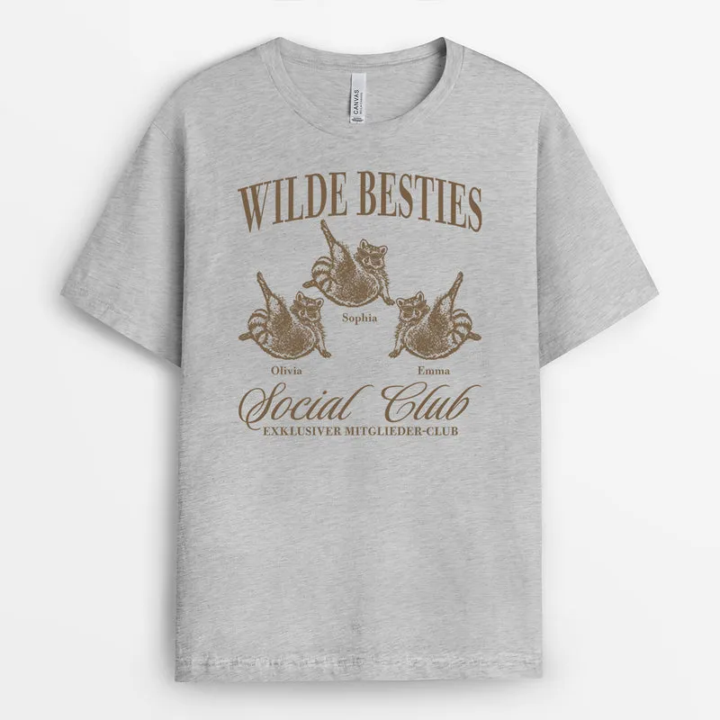 Wilde Besties Social Club Exklusiver Mitglieder-Club - Personalisiertes Geschenk | Freundschafts T Shirts Weiß =