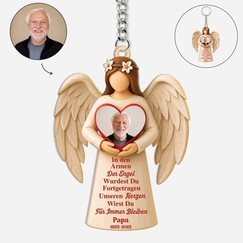 Du Wirst Für Immer In Meinem Herzen Bleiben - Personalisierte Trauergeschenke | Acryl Schlüsselanhänger Foto Papa Mama