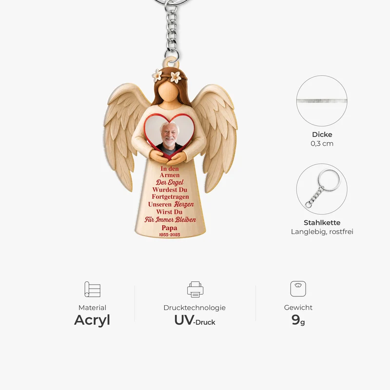 Du Wirst Für Immer In Meinem Herzen Bleiben - Personalisierte Trauergeschenke | Acryl Schlüsselanhänger Foto Papa Mama