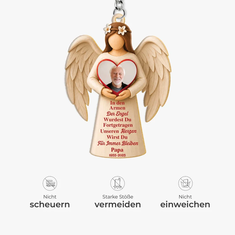 Du Wirst Für Immer In Meinem Herzen Bleiben - Personalisierte Trauergeschenke | Acryl Schlüsselanhänger Foto Papa Mama
