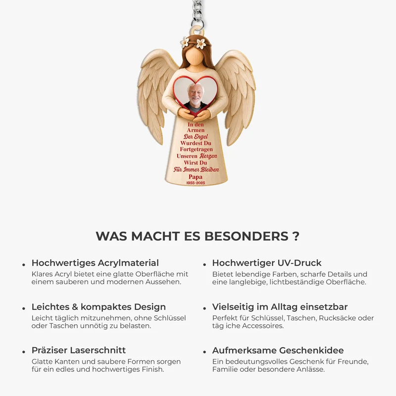 Du Wirst Für Immer In Meinem Herzen Bleiben - Personalisierte Trauergeschenke | Acryl Schlüsselanhänger Foto Papa Mama