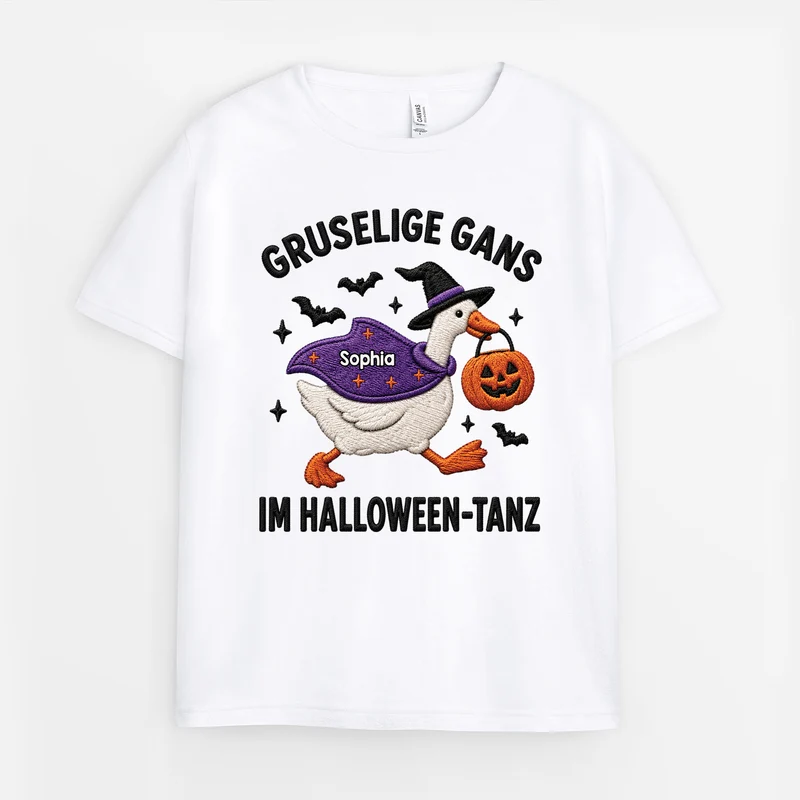 [3D-Optik] Gruselige Gans Im Halloween-Tanz - Personalisiertes Geschenk | T-Shirts Kinder Weiß