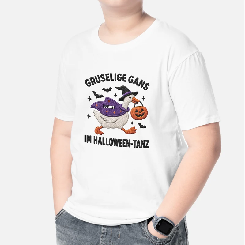 [3D-Optik] Gruselige Gans Im Halloween-Tanz - Personalisiertes Geschenk | T-Shirts Kinder Weiß