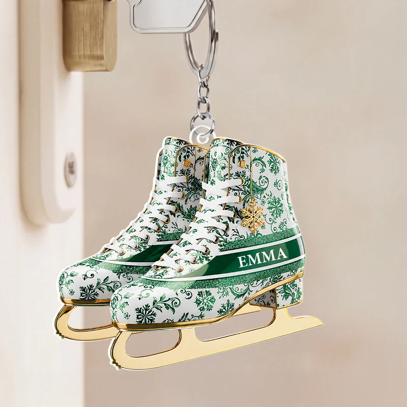 [3D-Optik] Eislaufschuhe - Personalisiertes Geschenk | Acryl Schlüsselanhänger Männer Frauen Blau Weiß