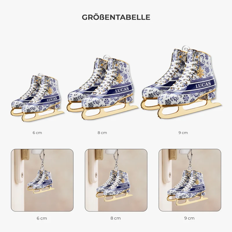 [3D-Optik] Eislaufschuhe - Personalisiertes Geschenk | Acryl Schlüsselanhänger Männer Frauen Blau Weiß