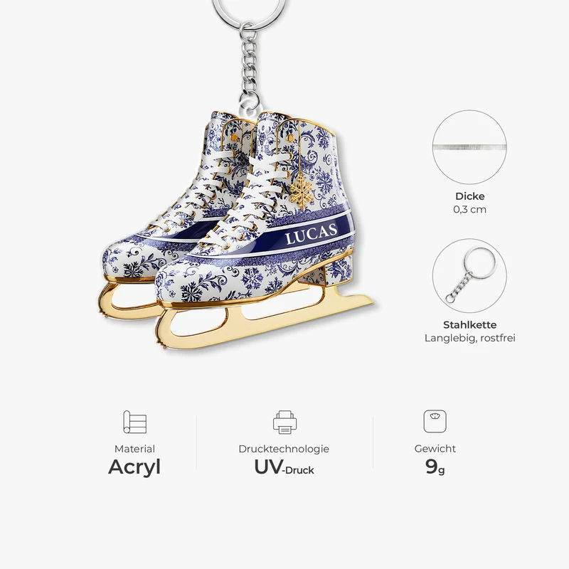 [3D-Optik] Eislaufschuhe - Personalisiertes Geschenk | Acryl Schlüsselanhänger Männer Frauen Blau Weiß