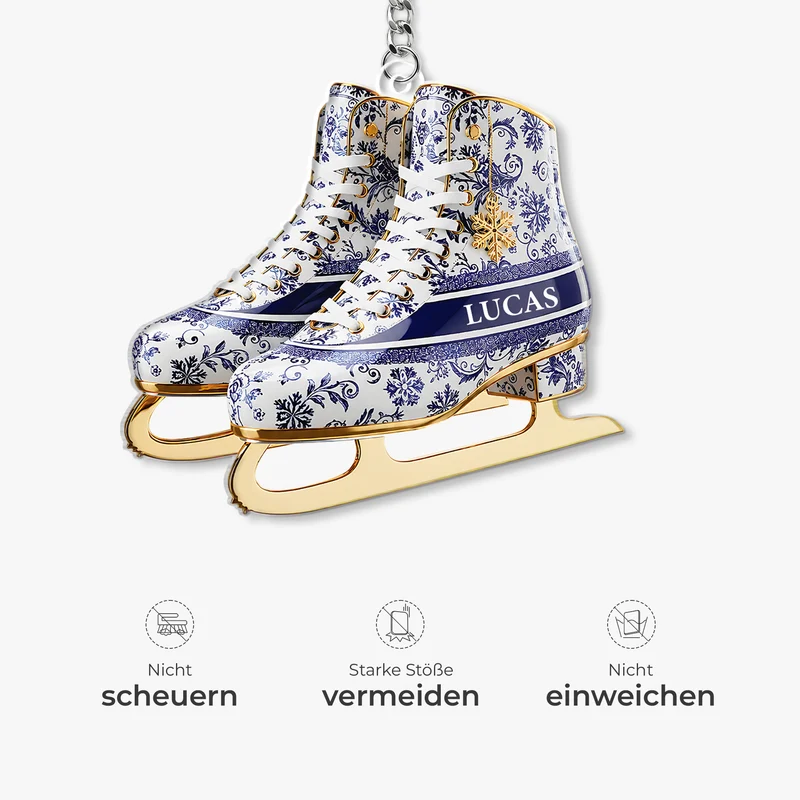 [3D-Optik] Eislaufschuhe - Personalisiertes Geschenk | Acryl Schlüsselanhänger Männer Frauen Blau Weiß