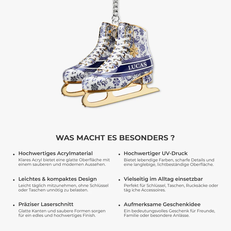[3D-Optik] Eislaufschuhe - Personalisiertes Geschenk | Acryl Schlüsselanhänger Männer Frauen Blau Weiß