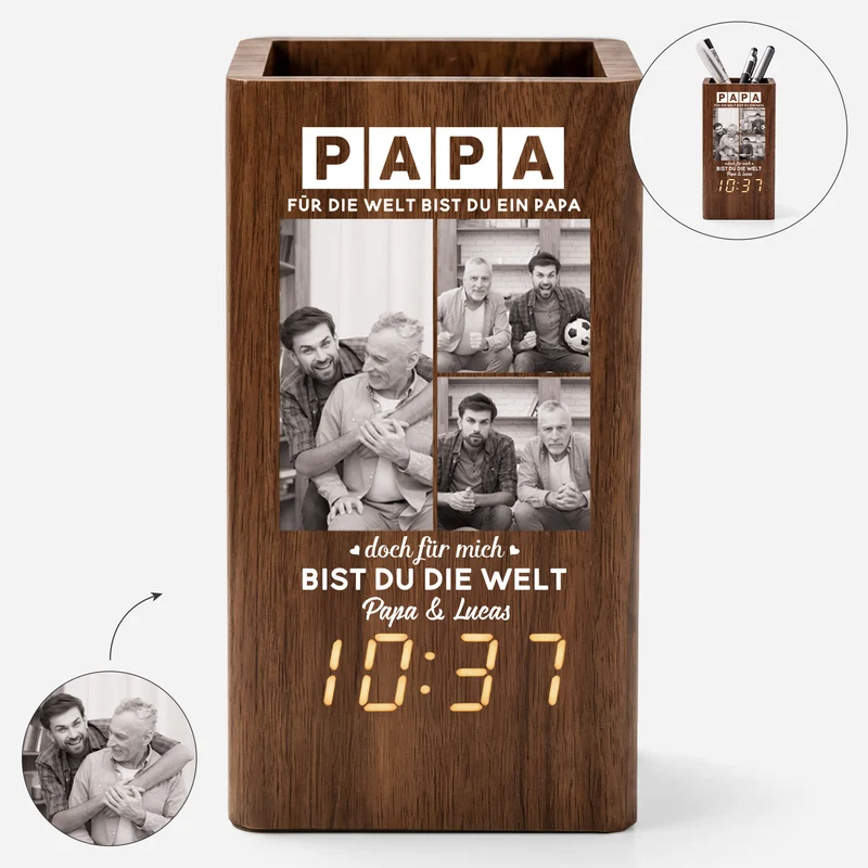 Für Die Welt Bist Du Ein Papa - Personalisierte Geschenke Foto | Stiftehalter Mit Uhr Papa Mama Oma Opa