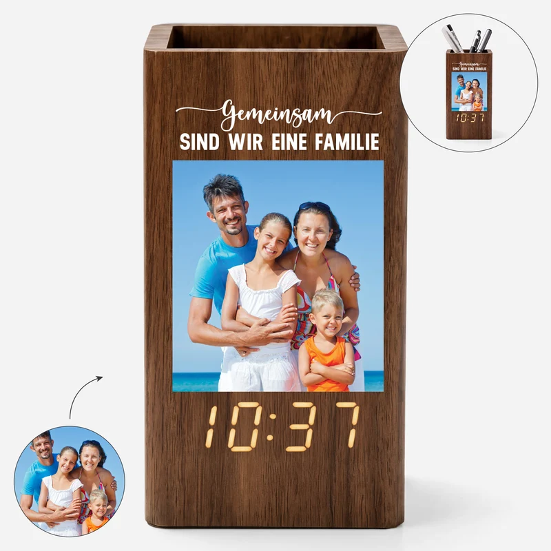 Gemeinsam Sind Wir Eine Familie - Personalisierte Geschenke Foto | Stiftehalter Mit Uhr