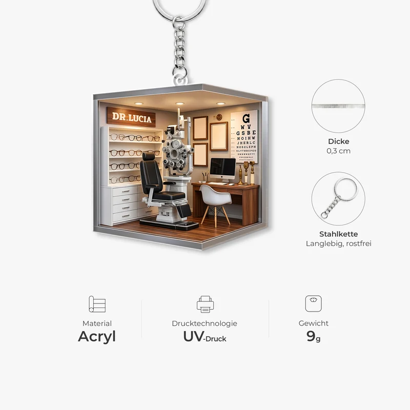[3D-Optik] Klinik Für Augenheilkunde - Personalisiertes Geschenk | Acryl Schlüsselanhänger