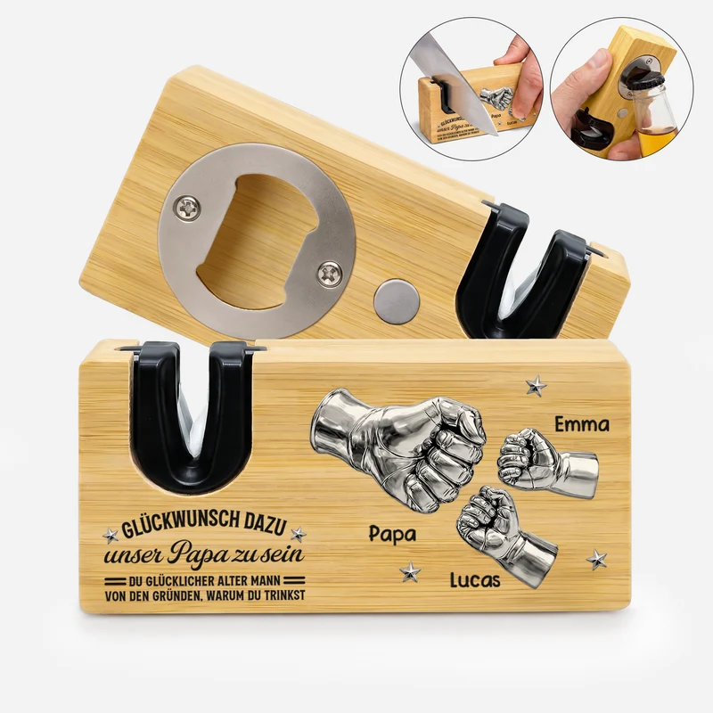 Glückwunsch Dazu Mein Papa Zu Sein - Personalisiertes Geschenk | Messerschärfer mit Flaschenöffner Papa Opa