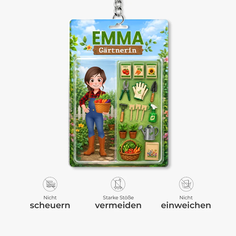 [3D-Optik] Gärtner Tomate Möhre Sonnenblume - Personalisiertes Geschenk | Acryl Schlüsselanhänger