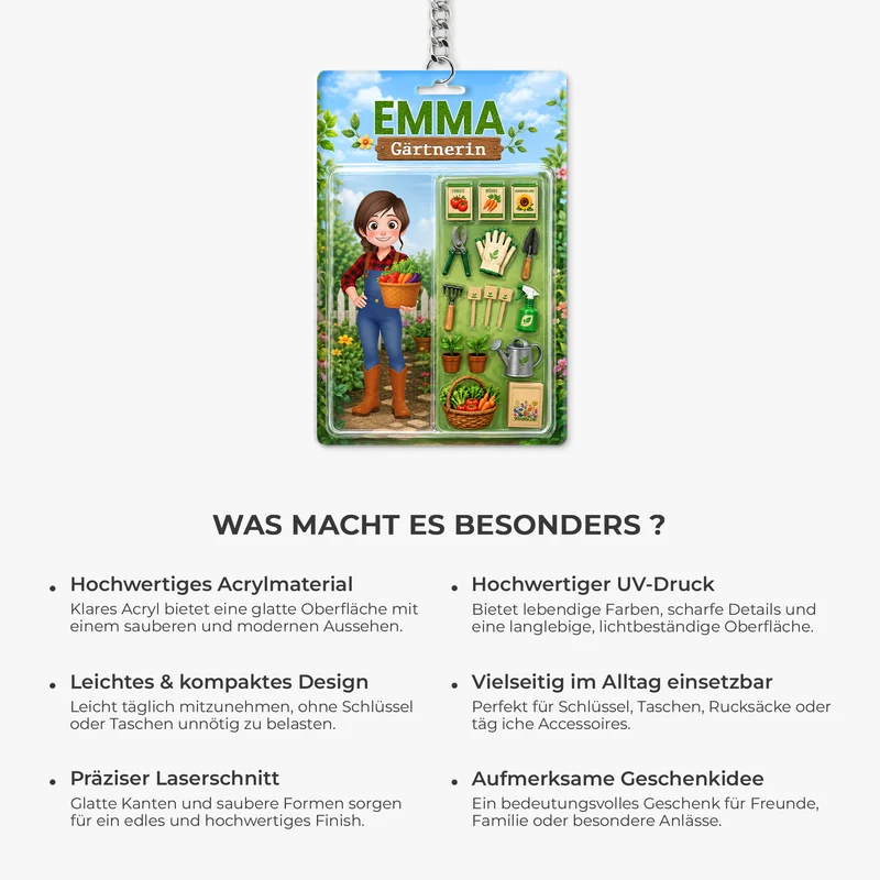 [3D-Optik] Gärtner Tomate Möhre Sonnenblume - Personalisiertes Geschenk | Acryl Schlüsselanhänger