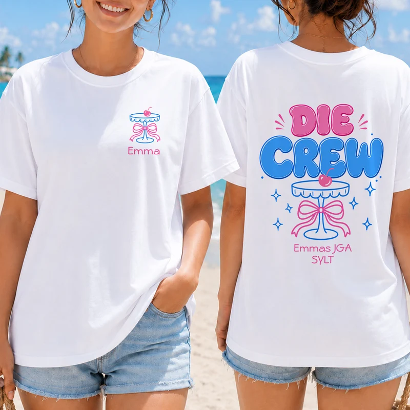 JGA - Personalisiertes Geschenk | T Shirt Bedrucken Beidseitig Weiß Brautjungfer Braut
