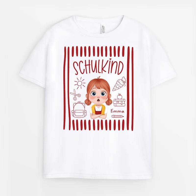 Schulkind T Shirt - Personalisierte Geschenke Kinder | T Shirt Schulanfang Cartoon